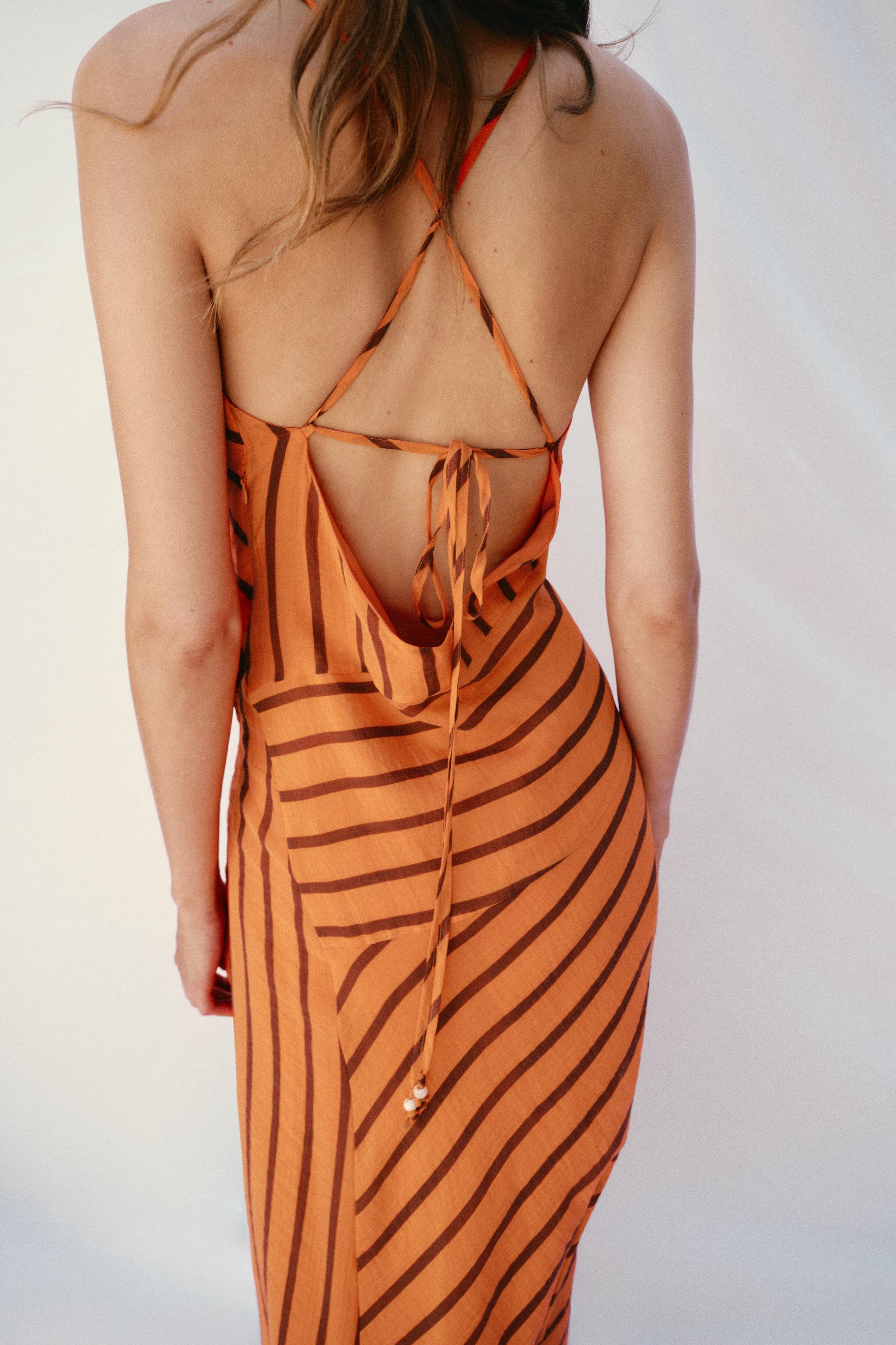 STRIPED STRAPPY MIDI DRESS